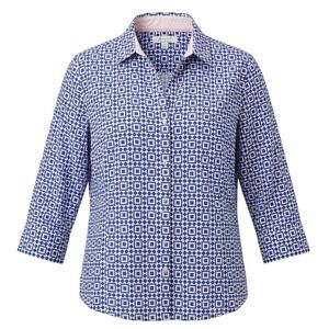 Foxcroft NYC Blue Geometric Button Down Shirt 20W Fitted Wrinkle Free Cotton